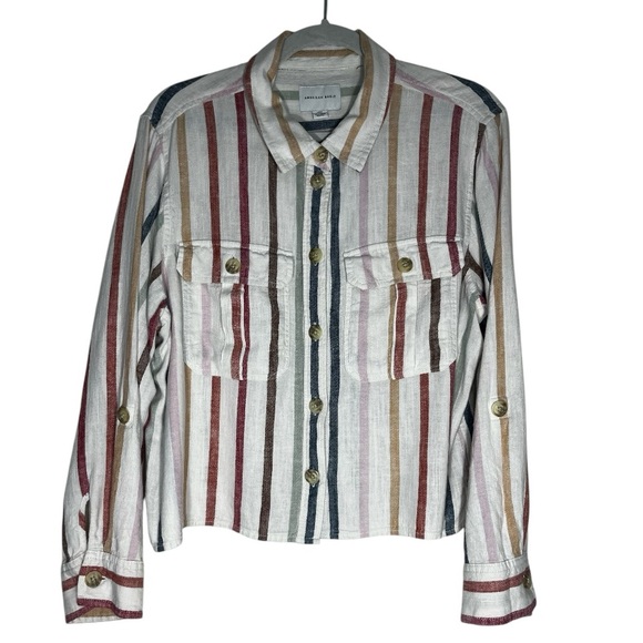 American  Eagle Womens Baggy
Cropped Shirt Striped Button Top
Long Sleeve. - Picture 2 of 7